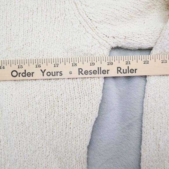 Sundance Womens Sweater L Ivory Knit Turtleneck Crocheted Sleeves Cabin Stretch - Picture 10 of 11